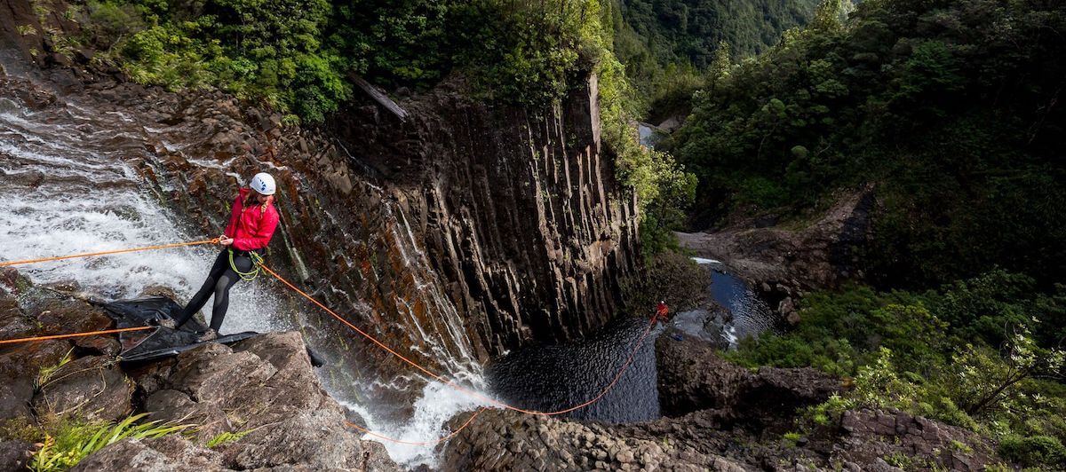 Abseiling a waterfall with Canyonz, Coromandel